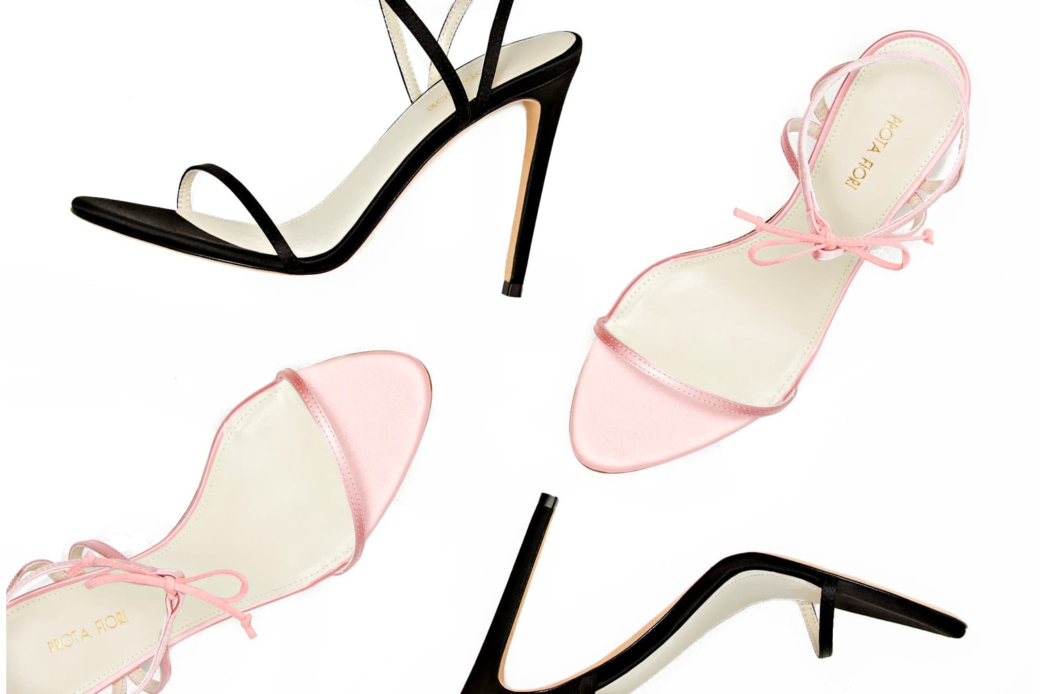 Serata sandals in pink and black satin
